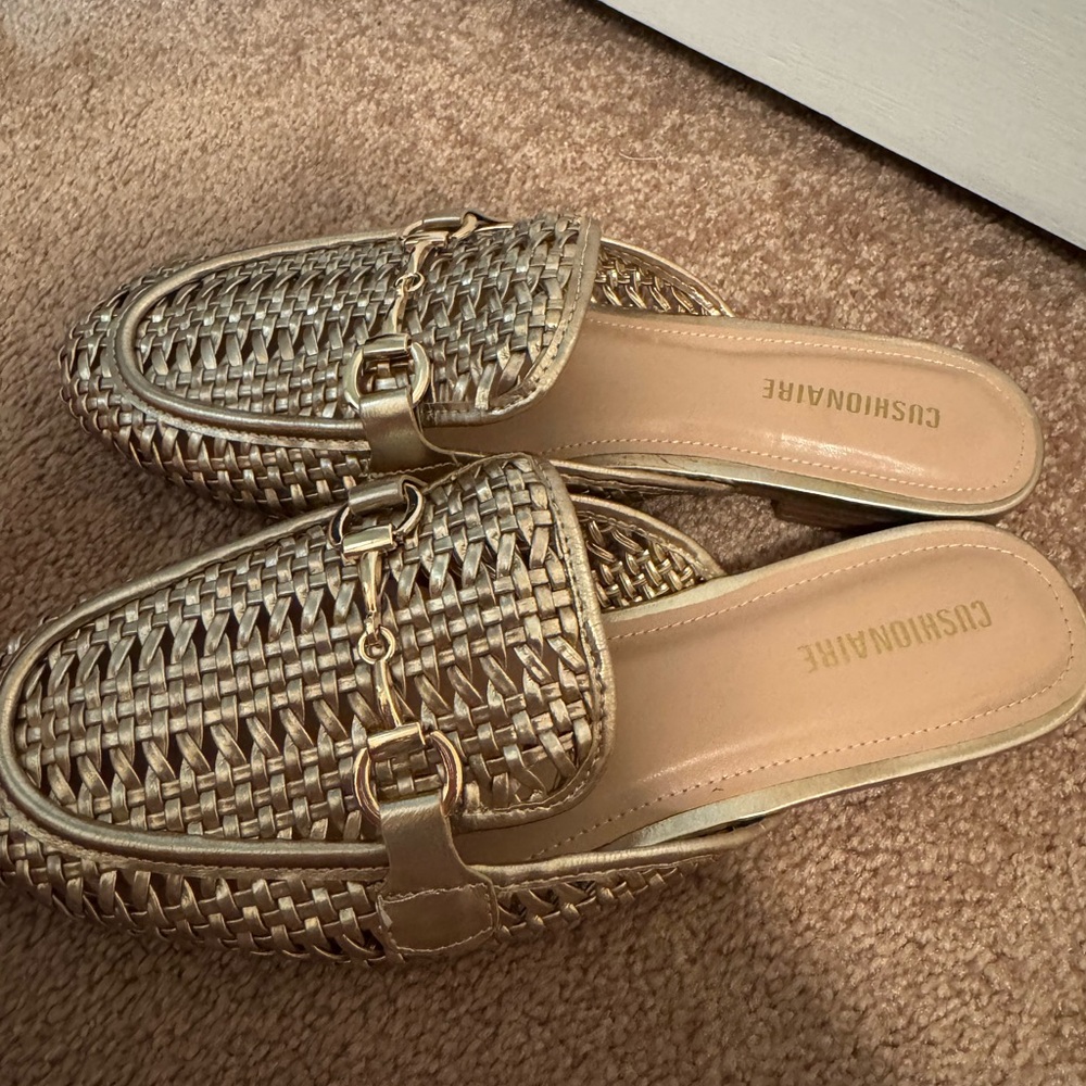 Gold Woven Mules with Bit Detail